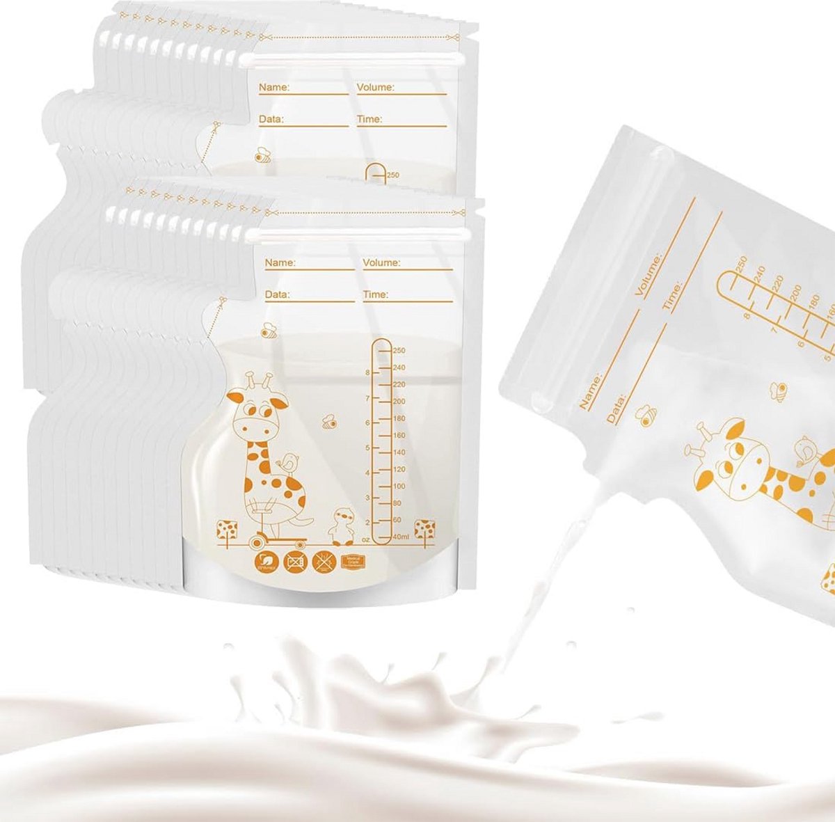 Image of 50 Stuks Moedermelkzakken - Lekvrij, Dubbele Sluiting, 250 ml - Perfect voor Vriezer en Koelkast