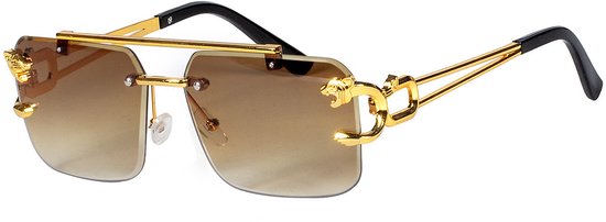 Feestbril - Fout Feest - Goud met Panter - Festival Bril - One Size - Volwassenen - Unisex