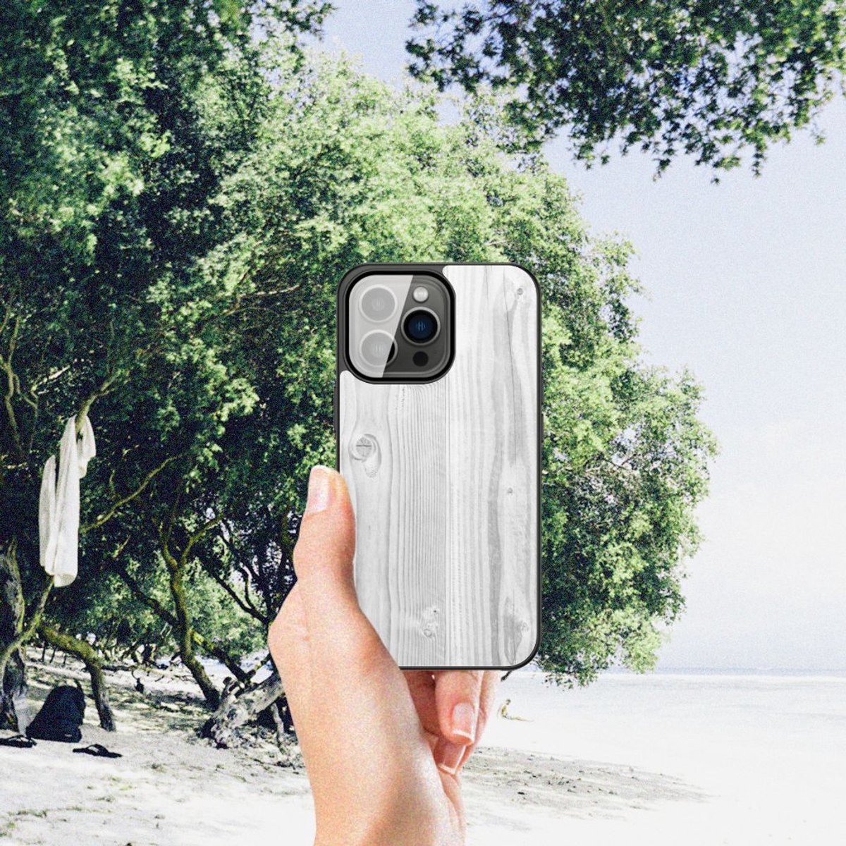 iPhone 13 Pro Houten Print Telefoonhoesje White Wood