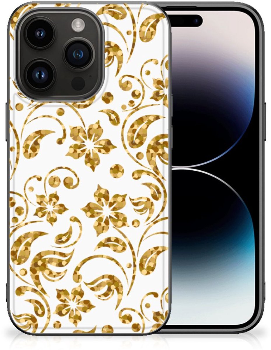 iPhone 15 Pro Bloemen Hoesje Gouden Bloemen