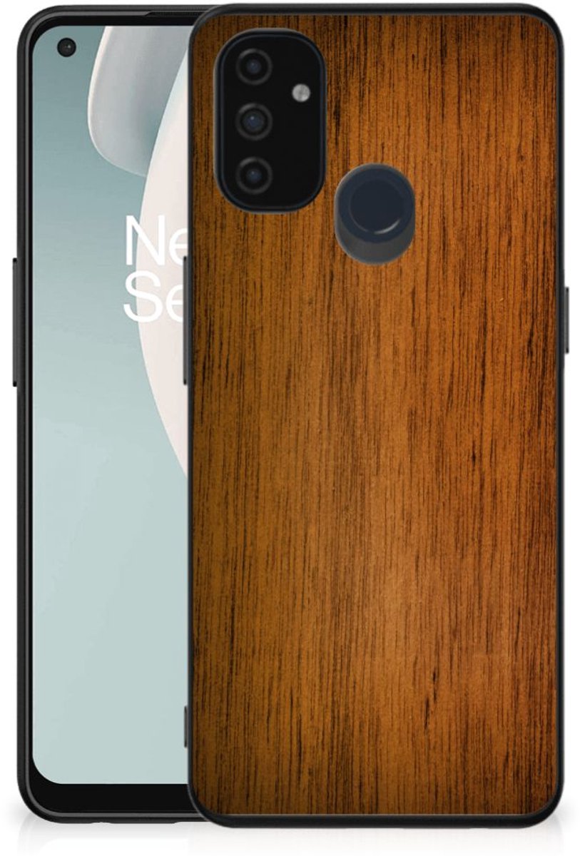 OnePlus Nord N100 Houten Print Telefoonhoesje Donker Hout