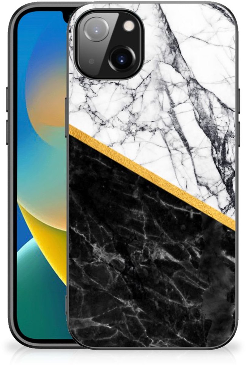 iPhone 14 Plus Marmeren Print Telefoonhoesje Marmer Wit Zwart - Origineel Cadeau Man