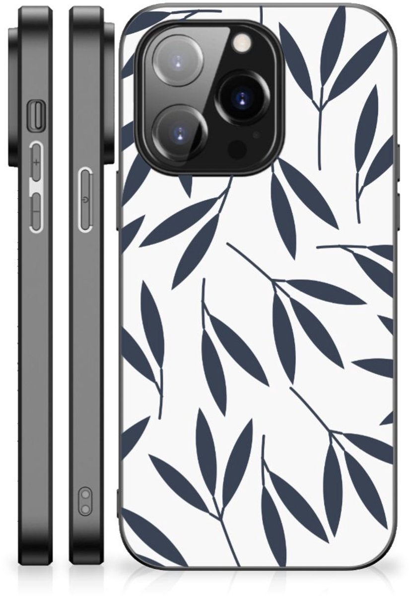 iPhone 14 Pro Bloemen Hoesje Leaves Blue