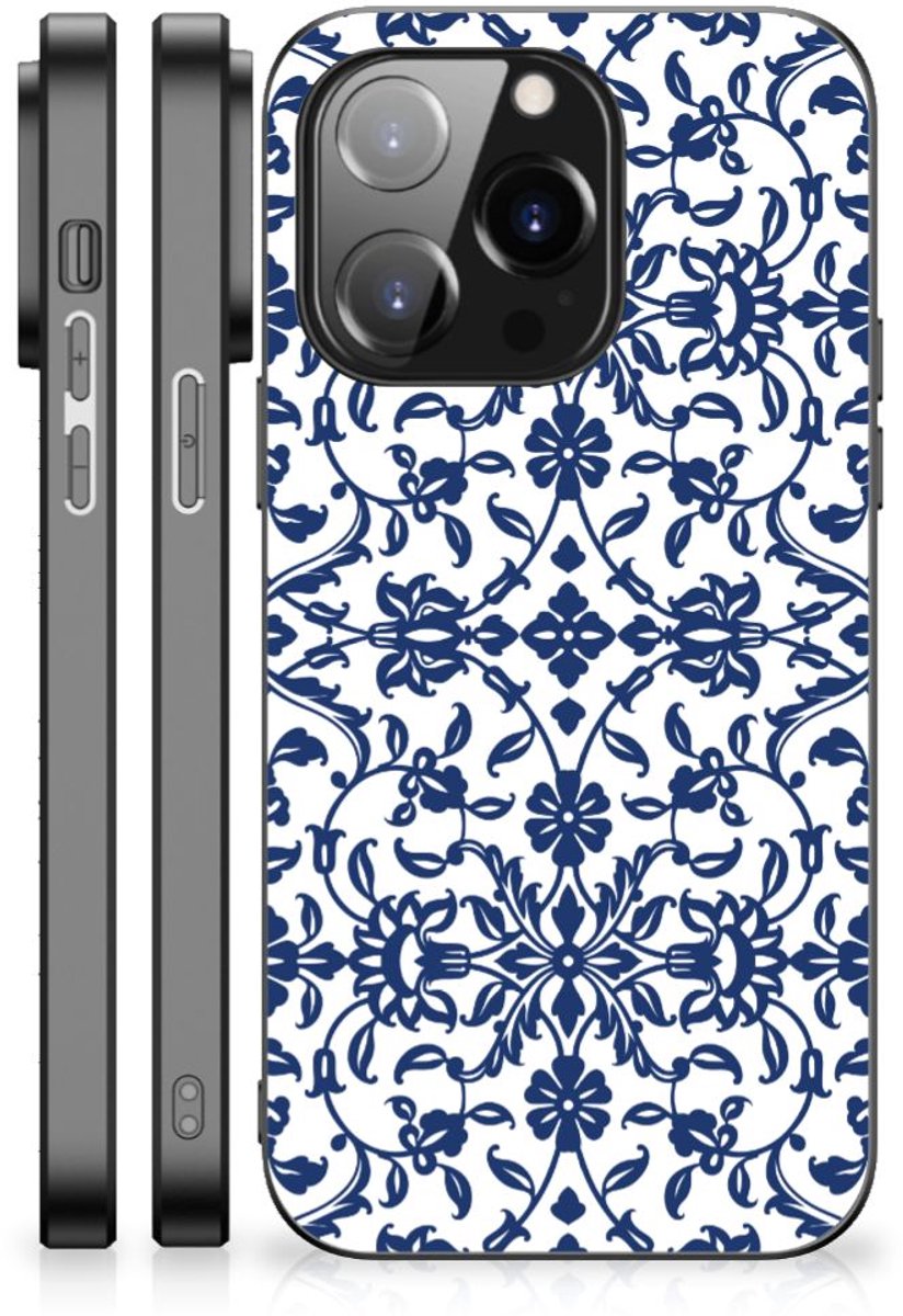 iPhone 14 Pro Bloemen Hoesje Flower Blue