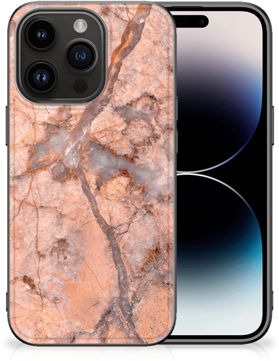 iPhone 15 Pro Marmeren Print Telefoonhoesje Marmer Oranje