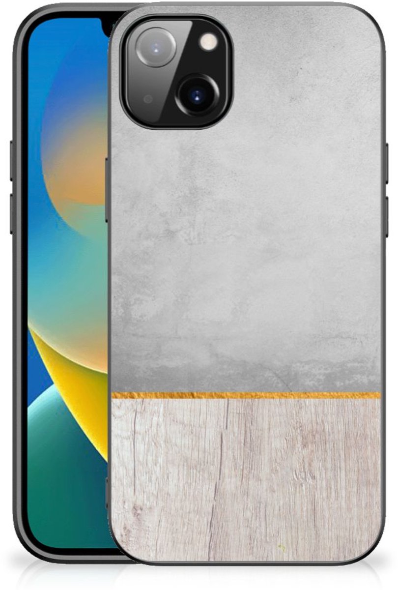 iPhone 14 Plus Houten Print Telefoonhoesje Wood Concrete