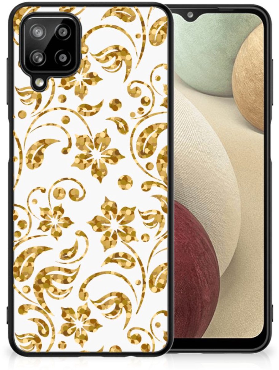 Samsung Galaxy A12 Bloemen Hoesje Gouden Bloemen
