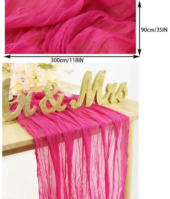 Chemin de table en étamine PolkaHome® 1 pièce – Nappe en étamine de coton – Chemins de table textile et nappe 90 x 300 cm – Chemin de table en étamine, étamine (Fuchsia)