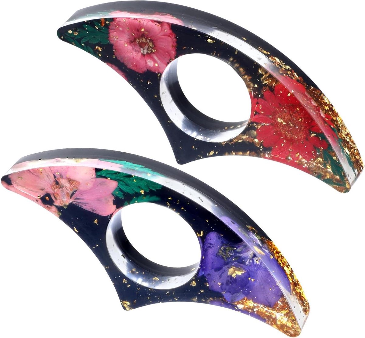 Allecto Plus - Gedroogde bloemen boekaccessoires handgemaakt kunsthars zwart 2 stuks