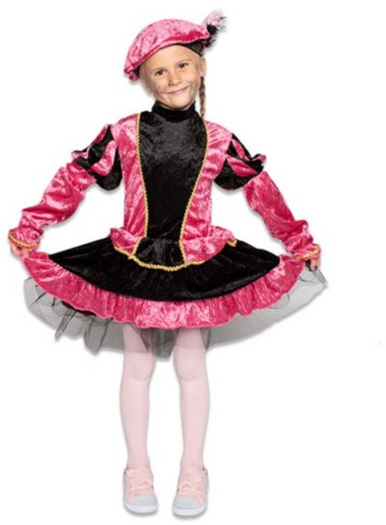 Pieten pak -jurkje met petticoat roze (mt 116) - Welkom Sinterklaas - Pietenpak kinderen verkleedkleding