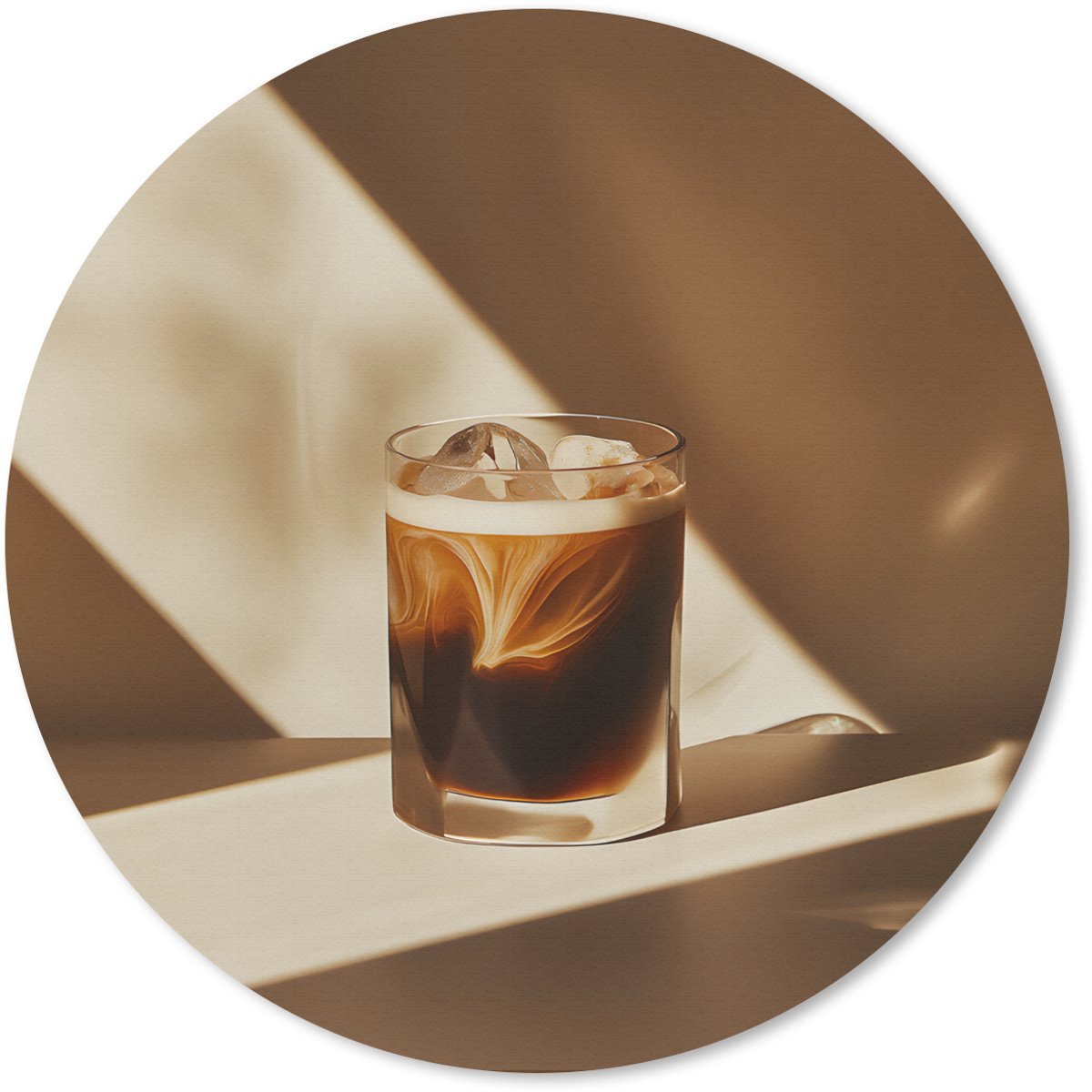 Muismat rond 20x20 cm - Mousepad Glas - Ijskoffie - Schaduw - Bruin - Ronde muismatten