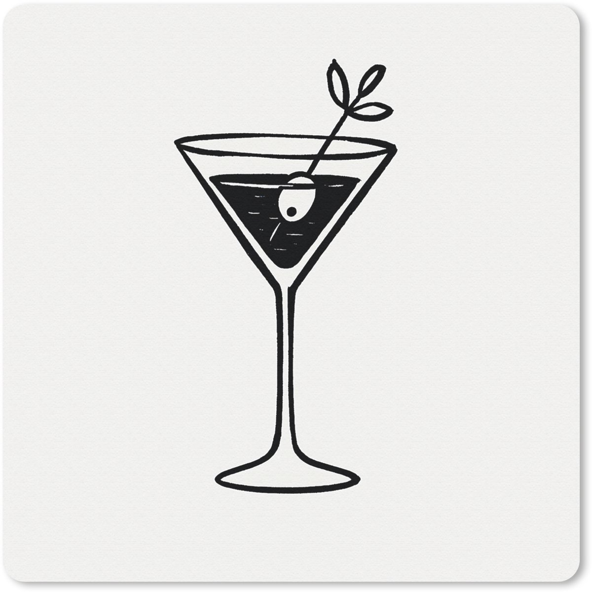 Muismat 20x20 cm - Mousepad Cocktail - Glas - Olijf - Minimalistisch - Muismatten