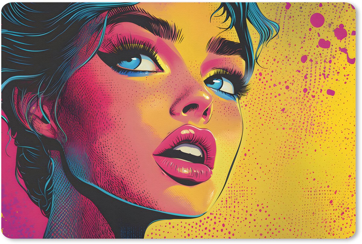 Muismat 27x18 cm - Mousepad Close-up - Vrouwengezicht - Stippen - Geel - Muismatten