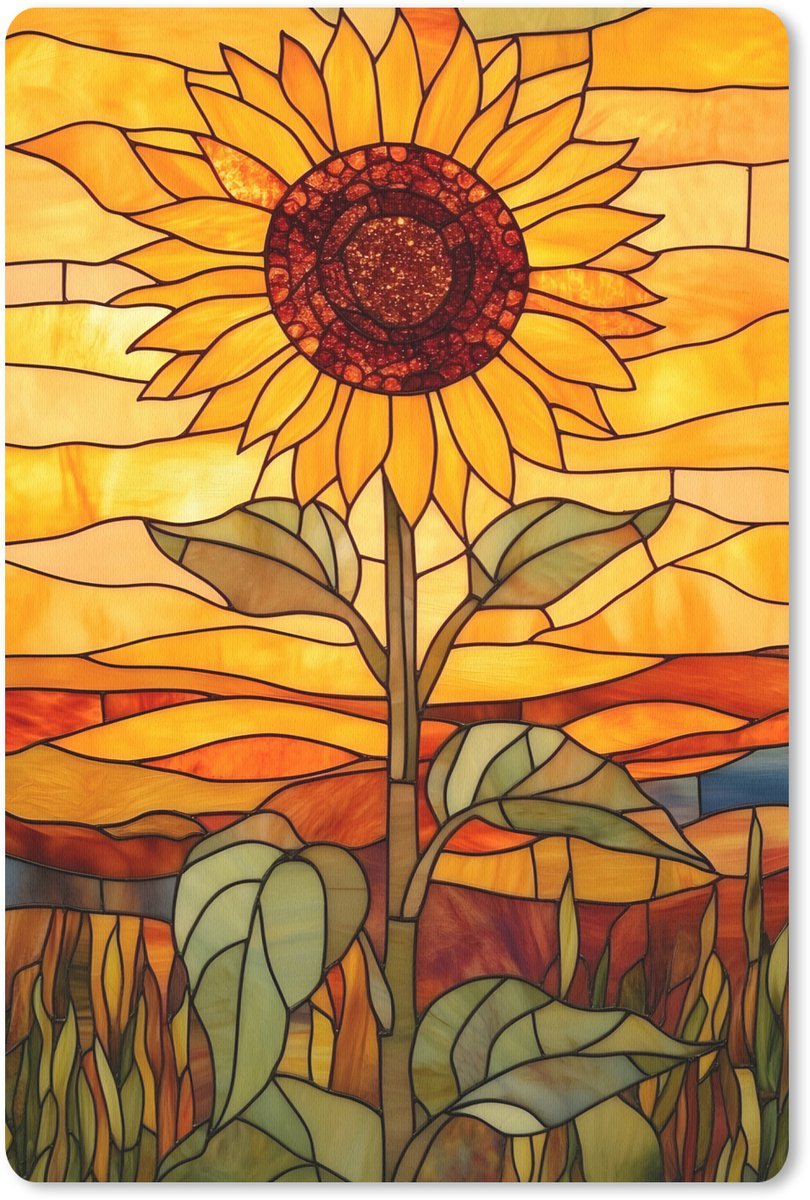 Muismat 18x27 cm - Mousepad Zonnebloem - Mozaïek - Zonsondergang - Geel - Muismatten