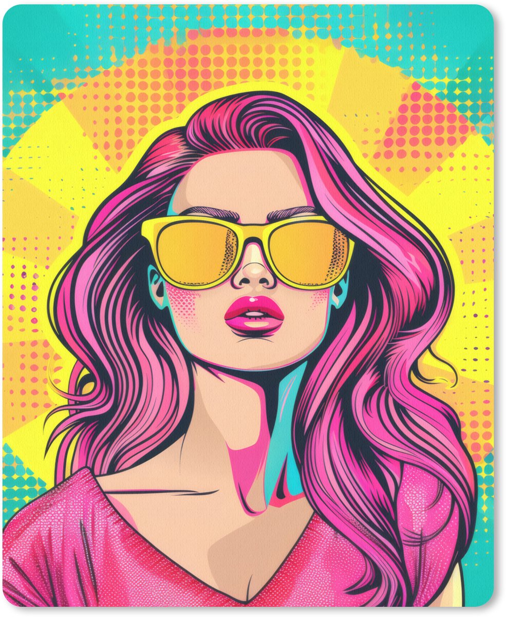 Muismat 19x23 cm - Mousepad Zonnebril - Vrouw - Zonnig - Geel - Muismatten