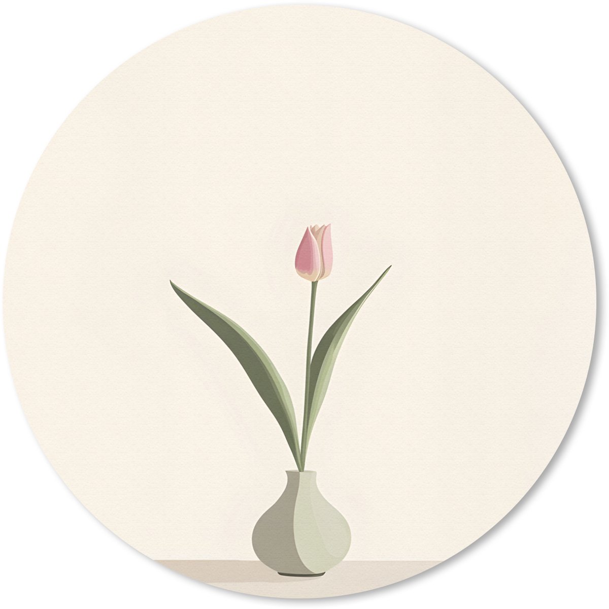 Muismat rond 20x20 cm - Mousepad Tulp - Vaas - Beige - Ronde muismatten