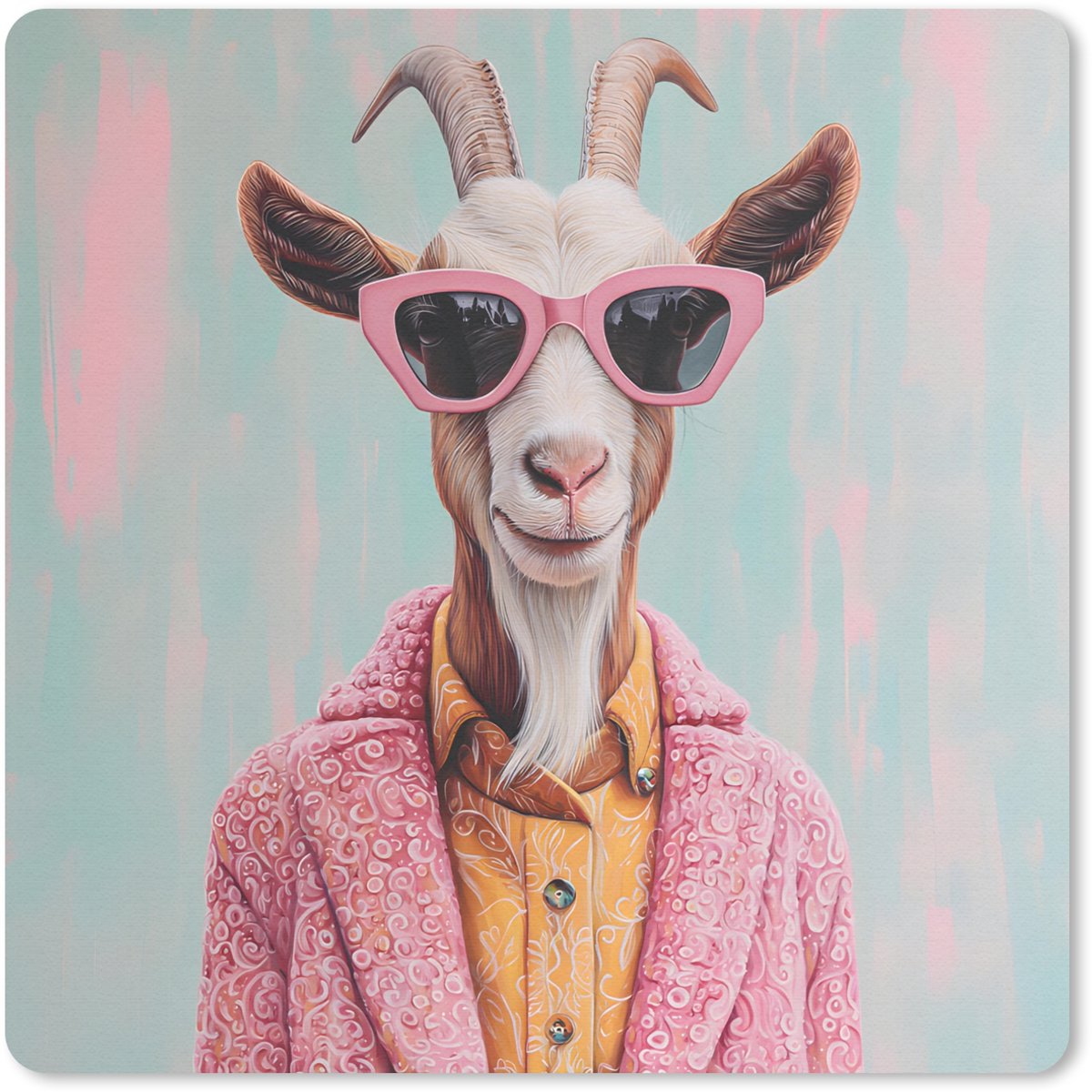 Muismat 20x20 cm - Mousepad Zonnebril - Roze - Geit - Horen - Muismatten
