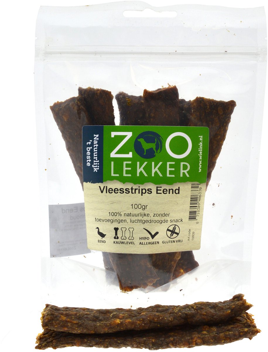 Zoolekker Vleesstrips Eend - hondensnacks - 100 gram