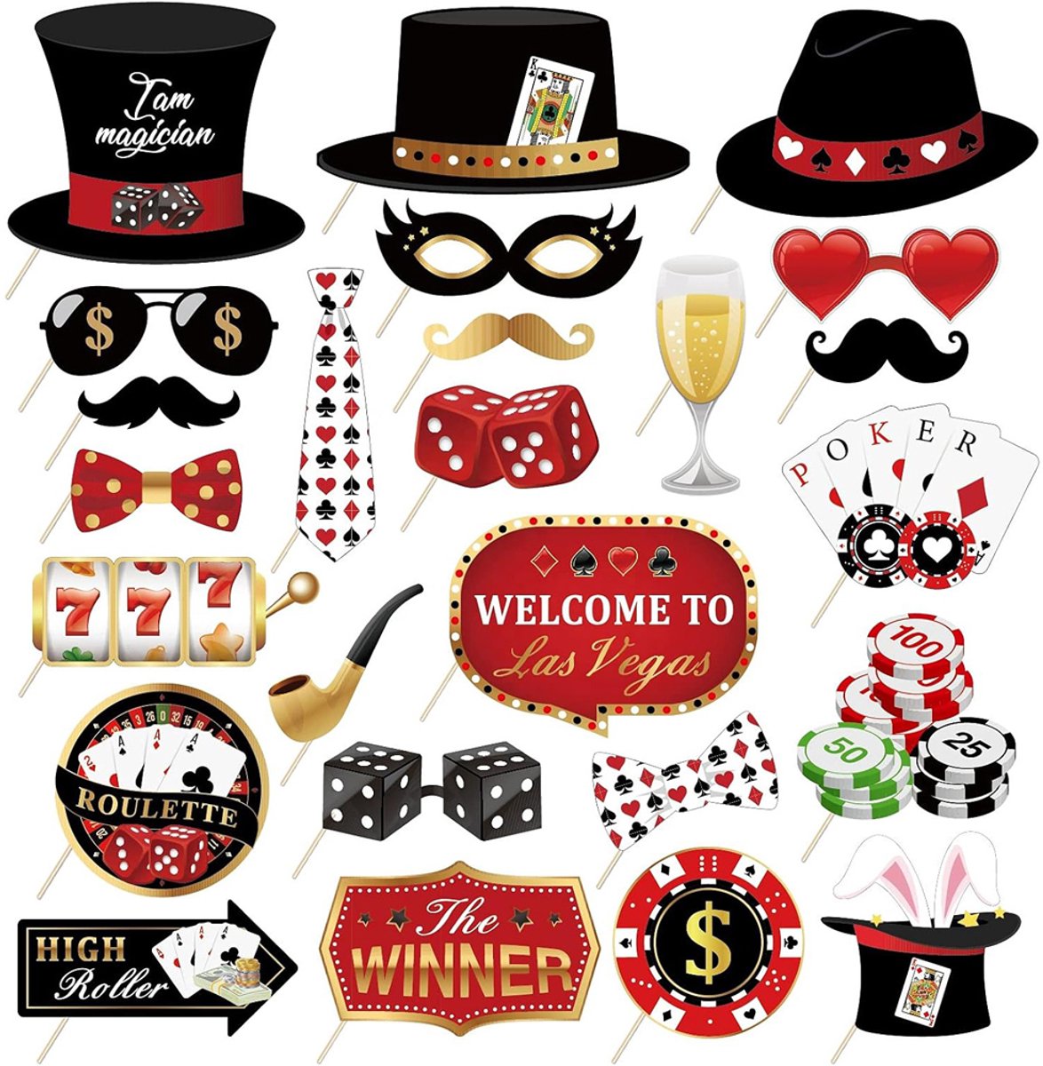 Zwart Las Vegas Casino Accessoires - Decoratie voor poker themafeest - 25 stuks