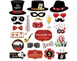 Las Vegas Casino Foto Stand Accessoires Selfie Accessoireset voor Poker Thema Grappig DIY voor Nachtfeest Decoratie Feestgunsten 25 Stuks