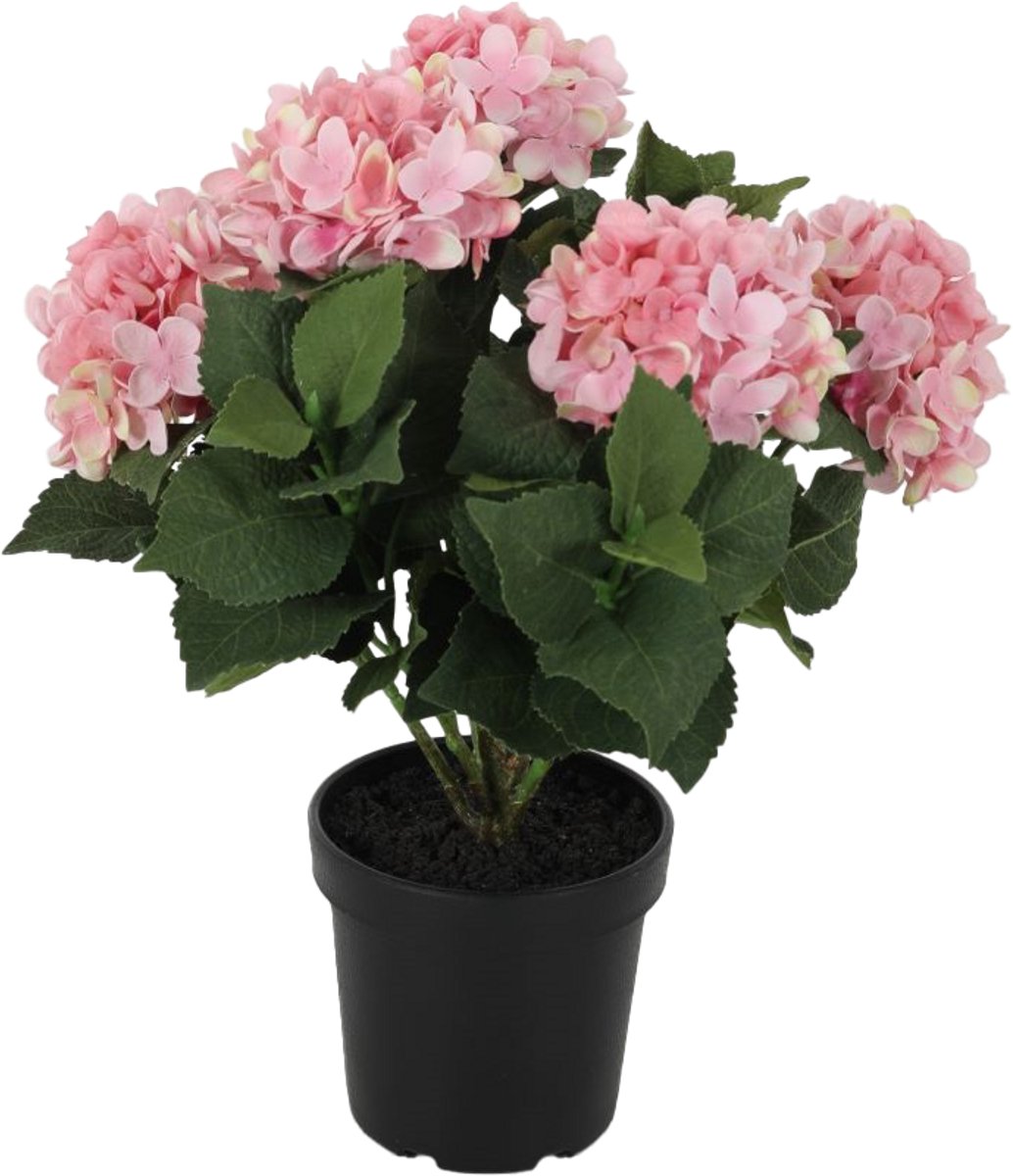 Viv! Home Luxuries Hortensia in pot - zijden bloem - roze - 42cm