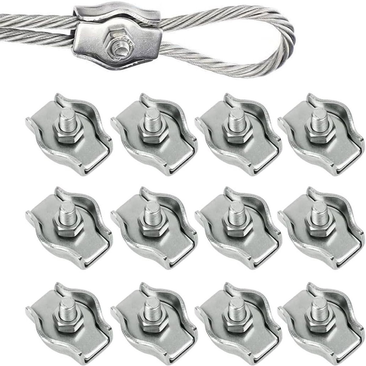 Inovra Plus - 12 stuks waslijnklemmen M2 draadkabelklem 2 mm roestvrij staal - Voor buiten drogen & ophangen van wasgoed