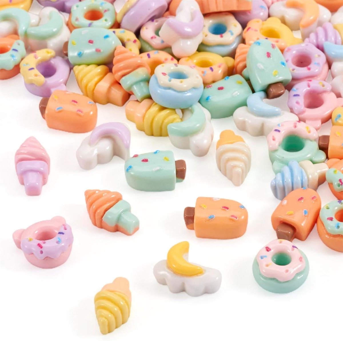 Inovra Plus - 60 stuks dessertthema hars cabochons voor doe-het-zelf sieraden maken en telefoonhoesje versieren met maan, ijs, bear, donut - 5 stijlen.