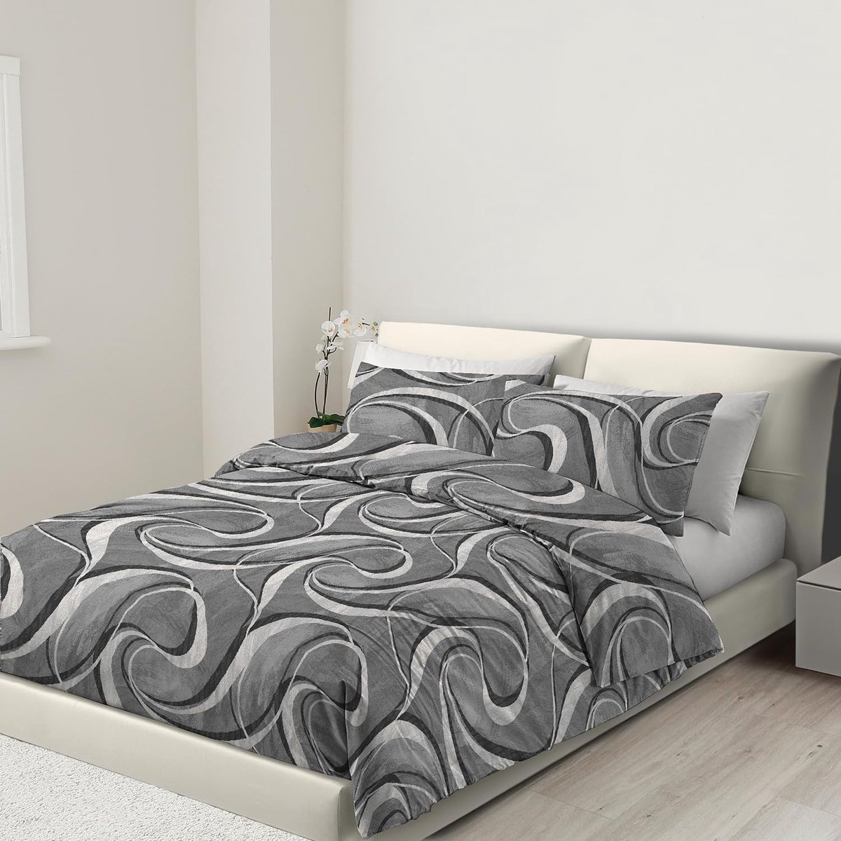 Ibenzoa Beddengoedset met rits en hoekbanden , inclusief kussenslopen, 100% microvezel grijs