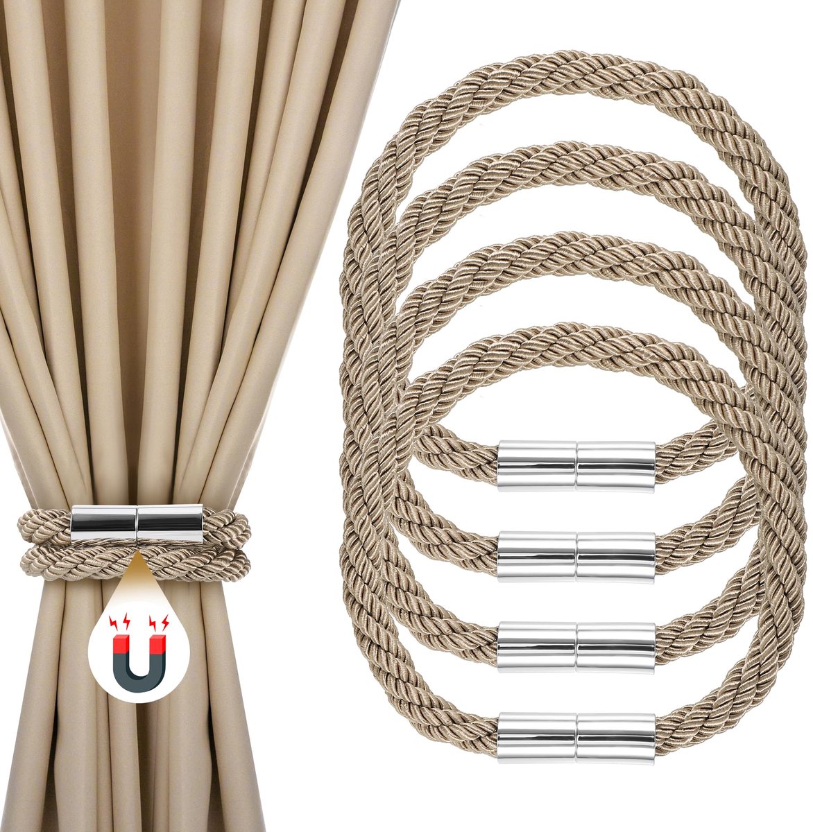 Ibenzoa® Set van 4 Magnetische Gordijnhouders voor Diverse Soorten Gordijnen en Decoratie