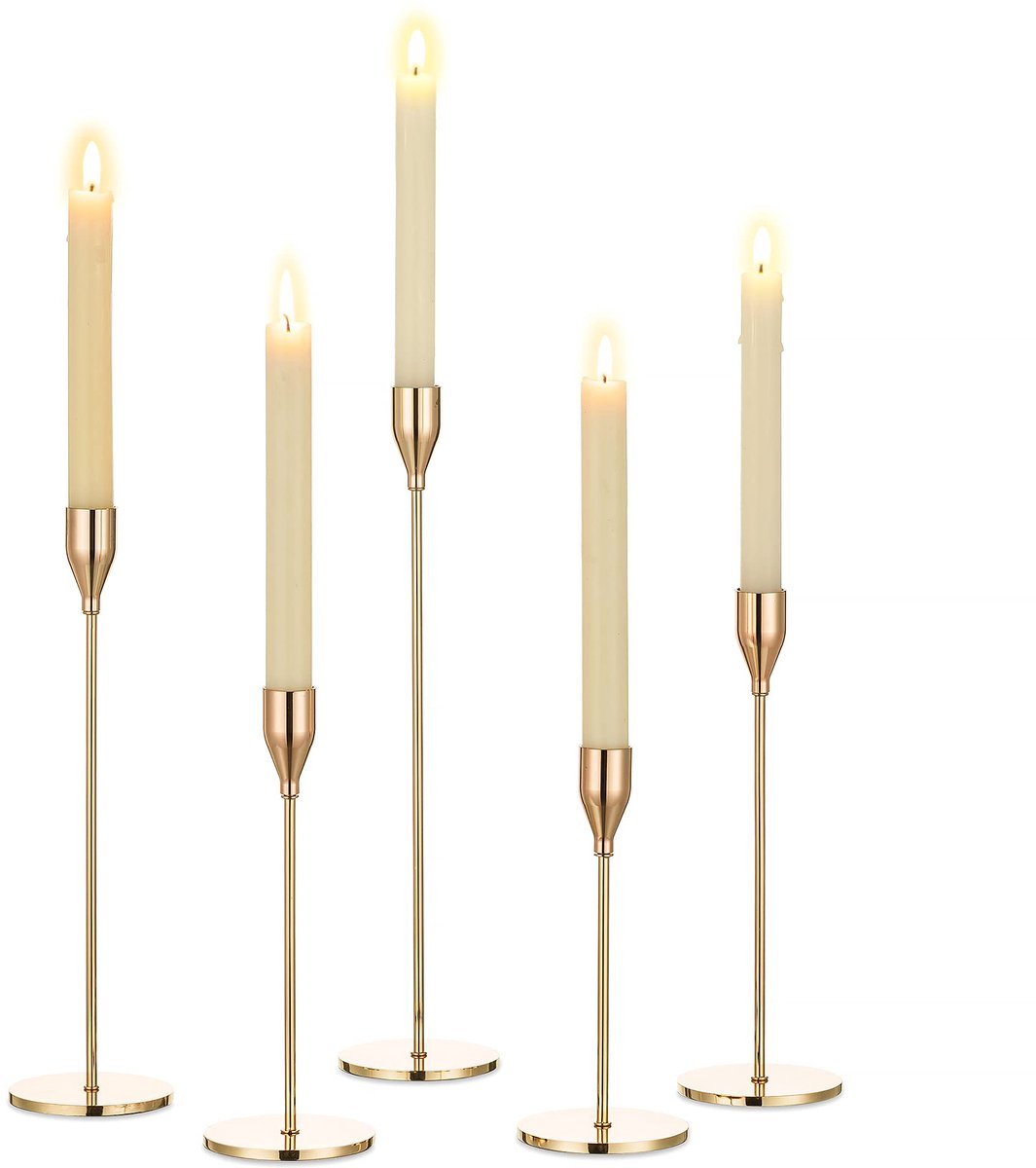 Ibenzoa® Gouden Metalen Kandelaar Set van 5 voor Elegante Tafeldecoratie in Huis en Feestelijkheden