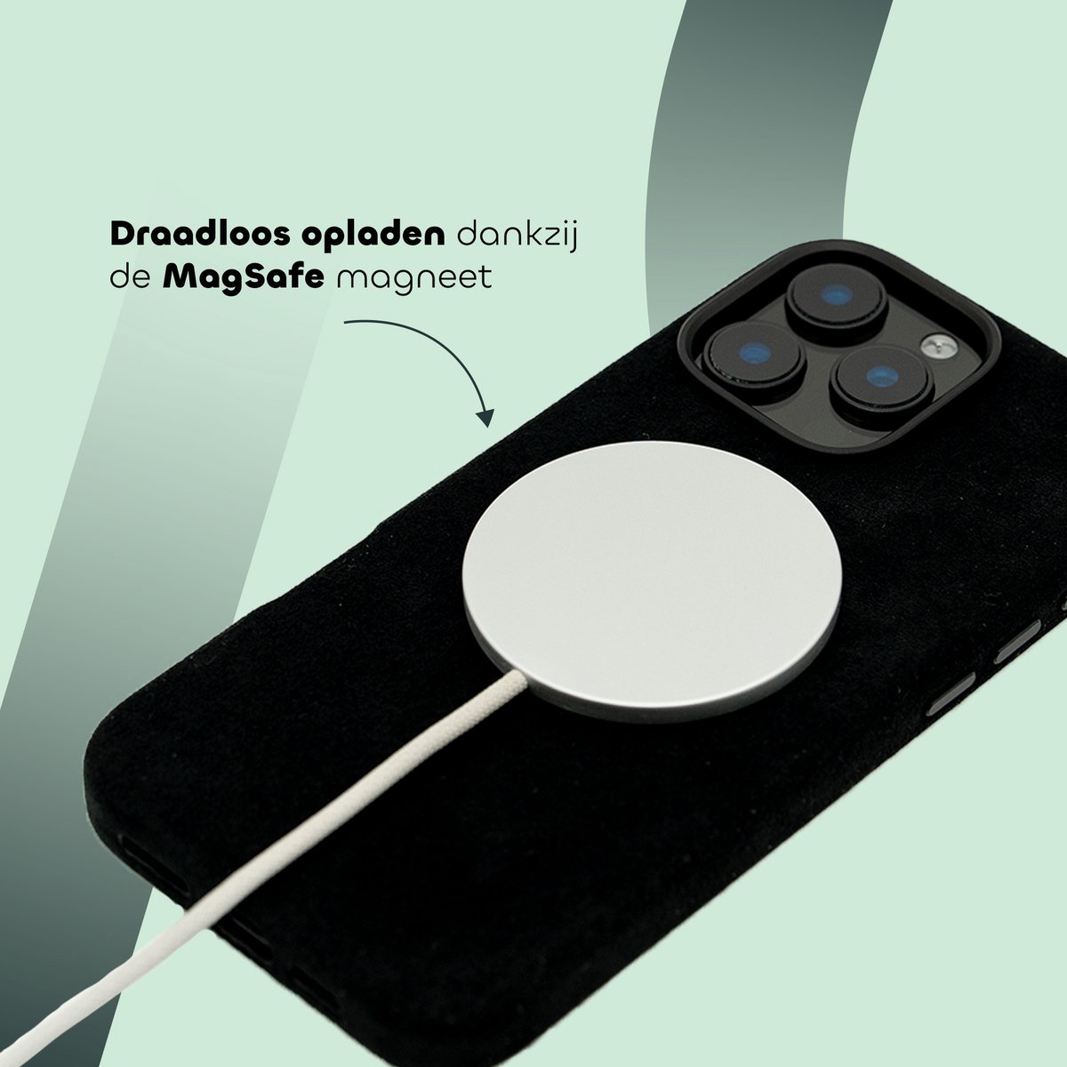 Veltrixx Apple iPhone 15 Pro – Hoesje voor mobiele telefoon – Alcantara case – MagSafe & Shockproof Bescherming – Carbon Black