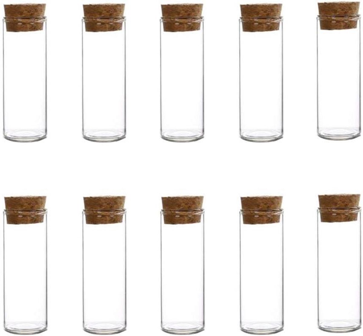 Allecto Plus - Glazen reageerbuisjes flesjes met kurk 60ml - 10 stuks voor thee en kruiden.