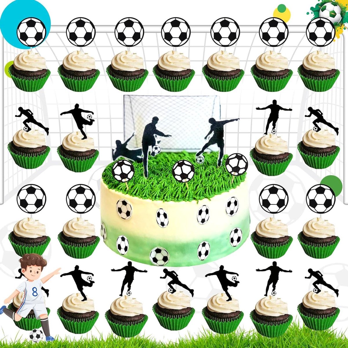 36 Stuks Voetbal Cupcake Toppers - Sport Thema Cake Decoratie - Jongens Verjaardagstaart - Feestelijke Taartdecoratie - Voetbal Evenementen Decoratie.