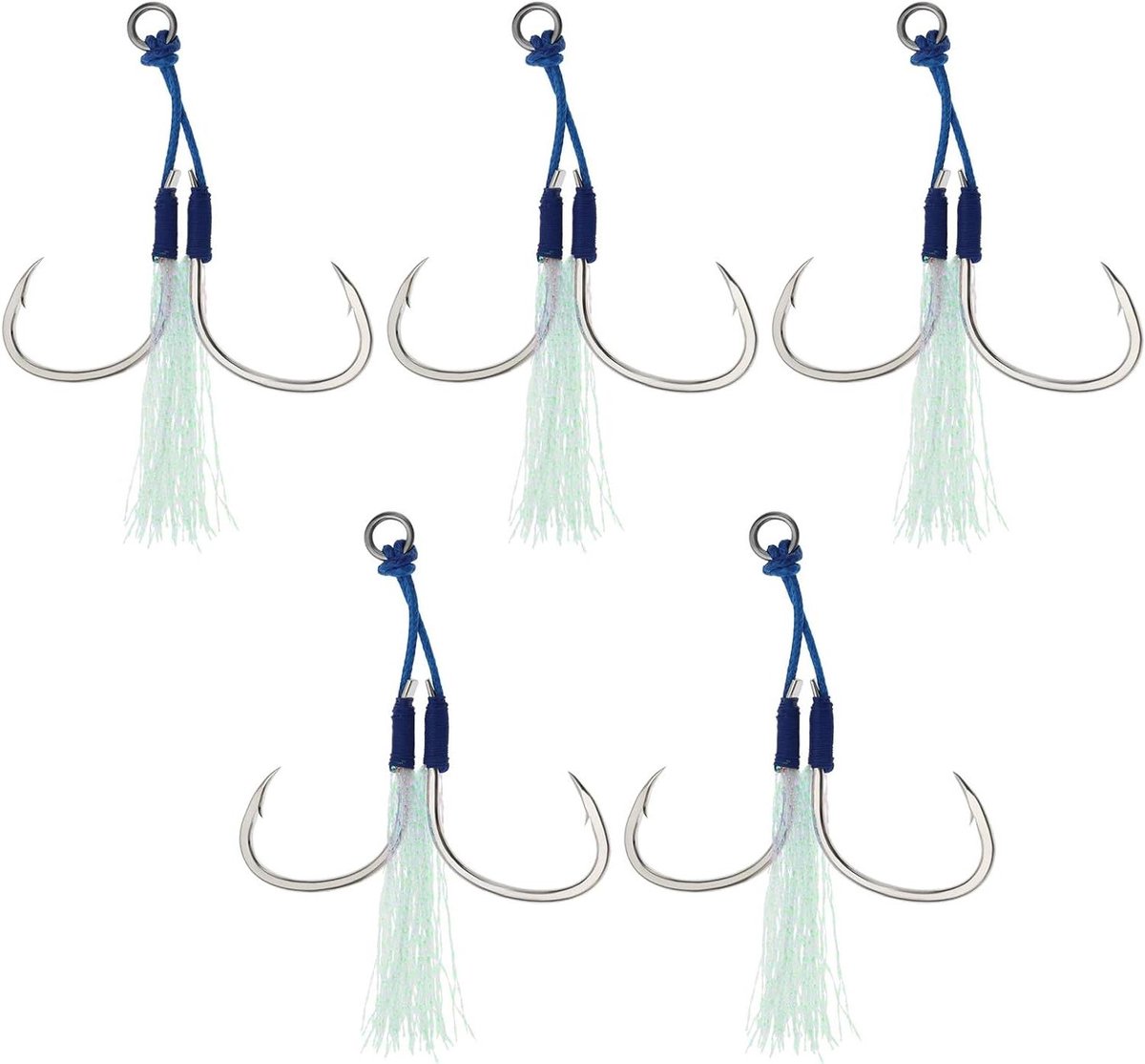 Allecto Plus - 5-delige Dubbele Jigging Assist Haken voor Zeevissen met Stinger - Verticaal Jiggen Aasvangst - Zoetwater Zeevis Haken