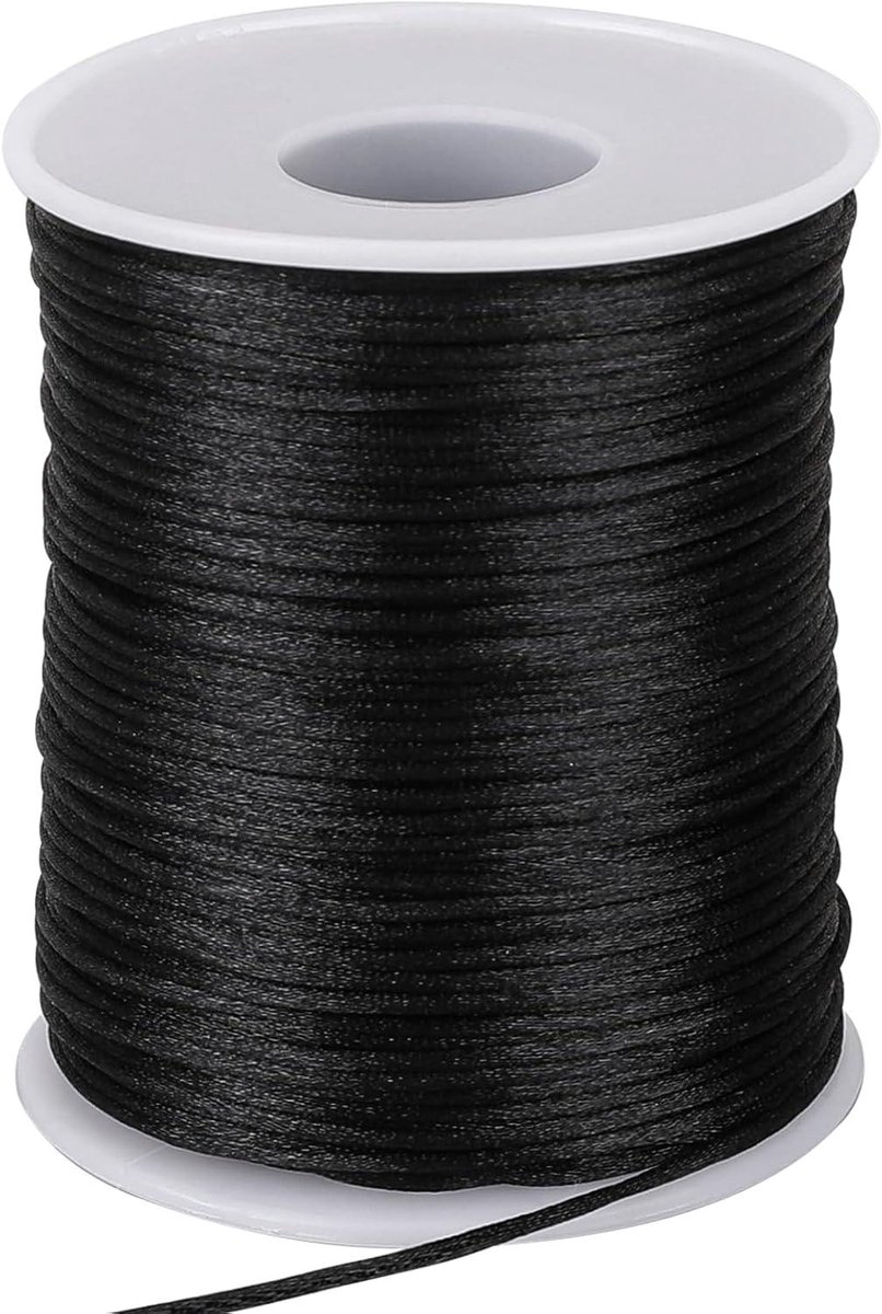 Nylon koord 15mm x 100m - zwart - sieradenband van nylon voor halskettingen en armbanden - scheurvast - satijn gevlochten - Chinese knopen - handwerk - sieraden maken