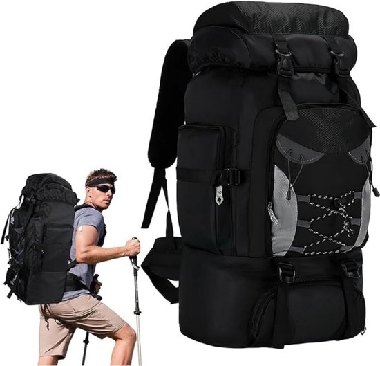 50L 60L 80L grote reisrugzak voor dames en heren, waterdichte zwarte rugzak met USB-oplaadpoort, 17 inch laptoprugzakken camping wandelen rugzak ﻿ (80L