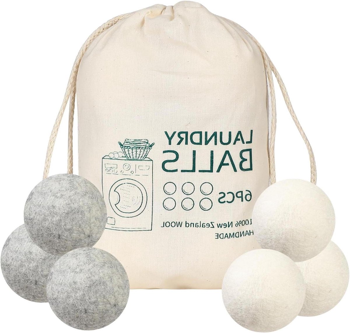 Droogballen set van 6 - Natuurlijke wasverzachter voor wasdroger - Woldrogerballen voor dons - Efficiënte wasballen met searchwoord en searchwoord