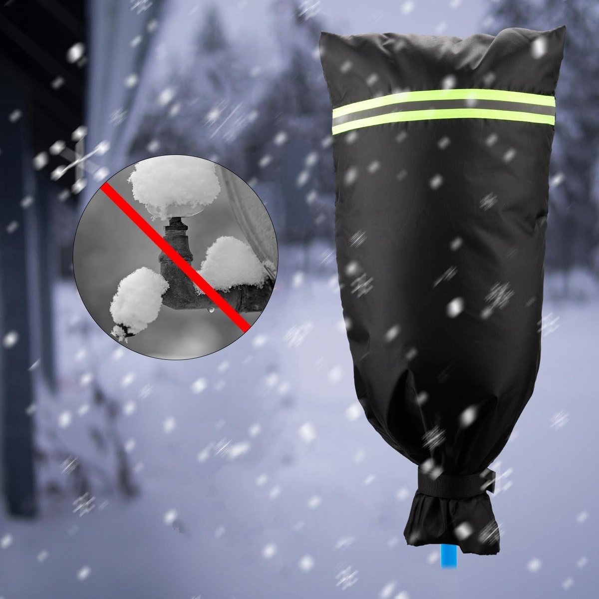 Allecto Plus - Beschermhoes voor buitenkraan, Winterbestendig 60x31cm, Waterdichte Hoes met Reflecterende Strips, Herbruikbare Kraanhoes voor Winter (Zwart)