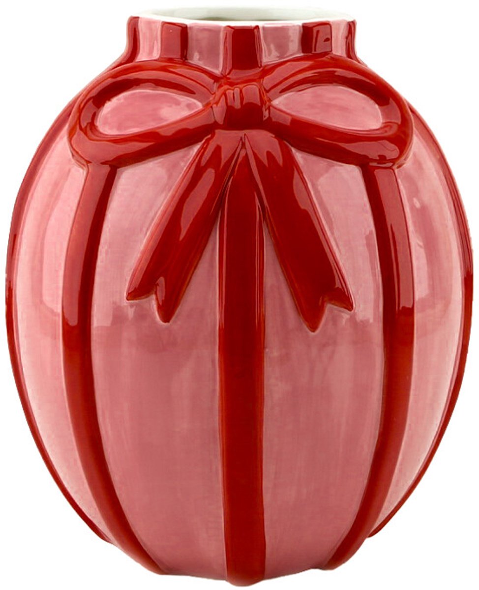 homebound by ky Homebound-Aardewerk vaas-'Strik & streep'-roze-17x17x18.5cm