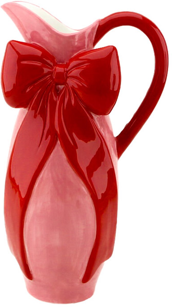 homebound by ky HomeBound- Aardewerk waterkan strik-roze/rood-15,8x10,8x28cm