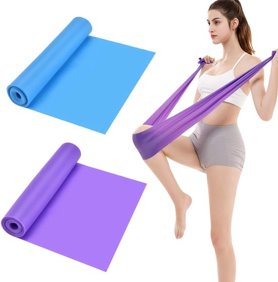 Weerstandsbanden-Fitness elastiek-Fitnessbanden- 2 stuks 1,5 m weerstandsoefening rubberen banden- uniseks elastische stretchbanden-blauw en paars
