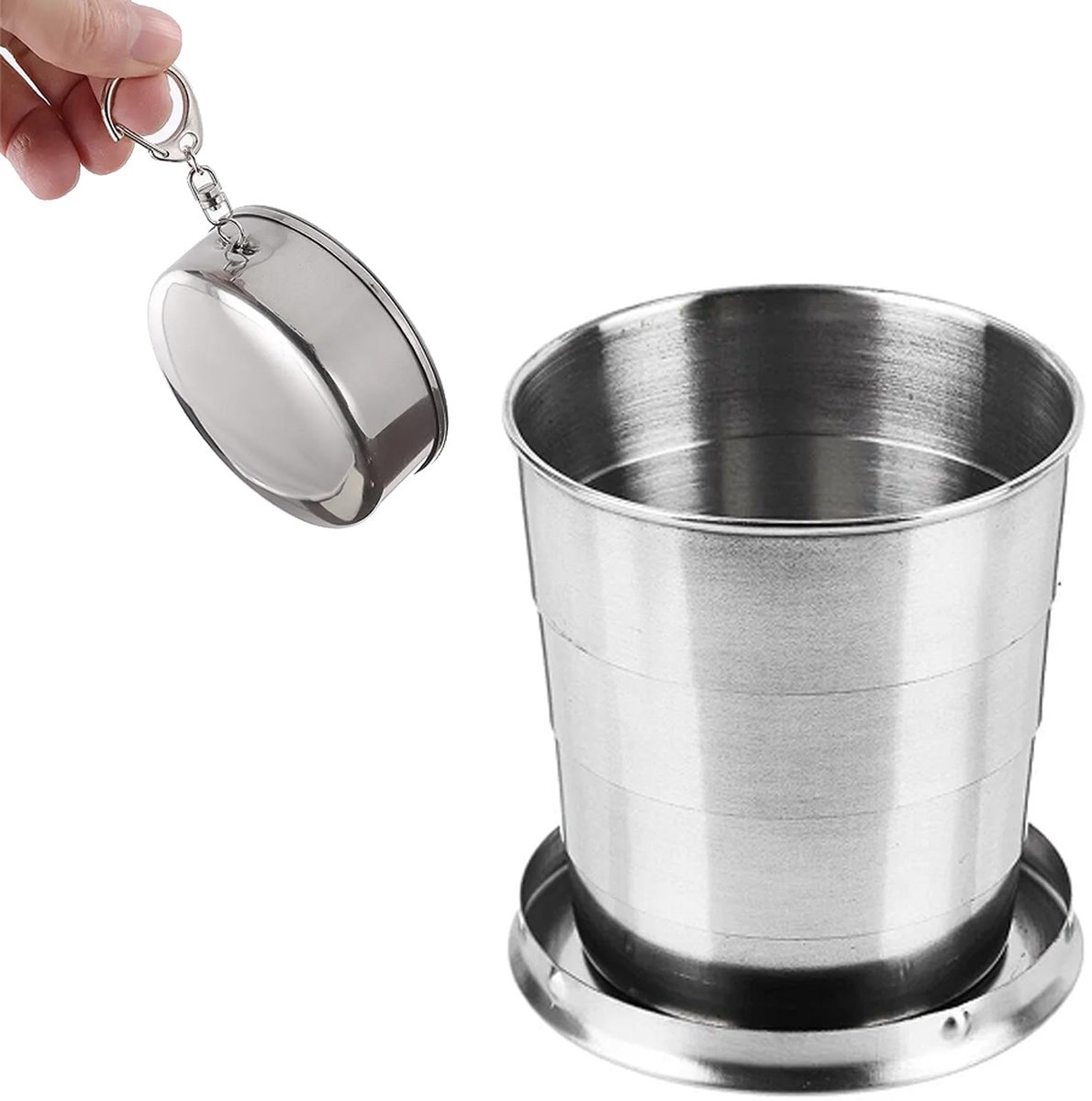 Ibenzoa® Faltbare roestvrijstalen drinkbeker voor kamperen en reizen met draagbare ketting 450ML