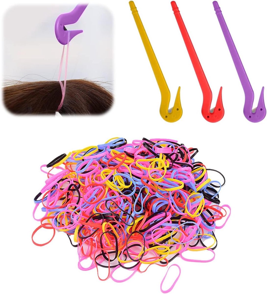 Allecto Plus - Pack van 3 Elastische Rubber Verwijderaars met 100 Elastische Banden voor Alle Haartypes
