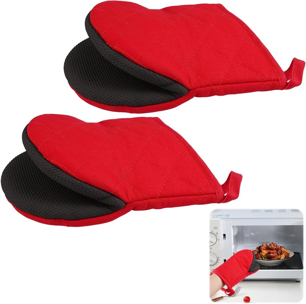 1 Paar Hittebestendige Keukenovenhandschoenen - Antislip Bakhandschoenen van Chloropreenrubber en Katoen - Geschikt voor Bakken, Grillen, en Magnetron - Met Ophanglus - 260° - 19.5x15.5cm