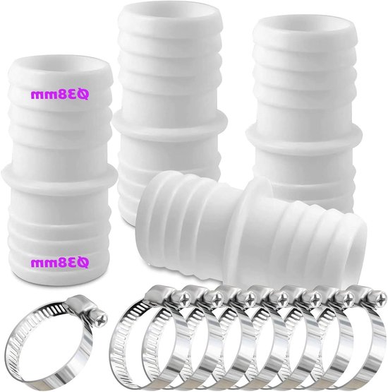 8 stuks afvoerslangverbinders, 10 mm, messing slangtule met 16 slangklemmen, 2-weg rechte