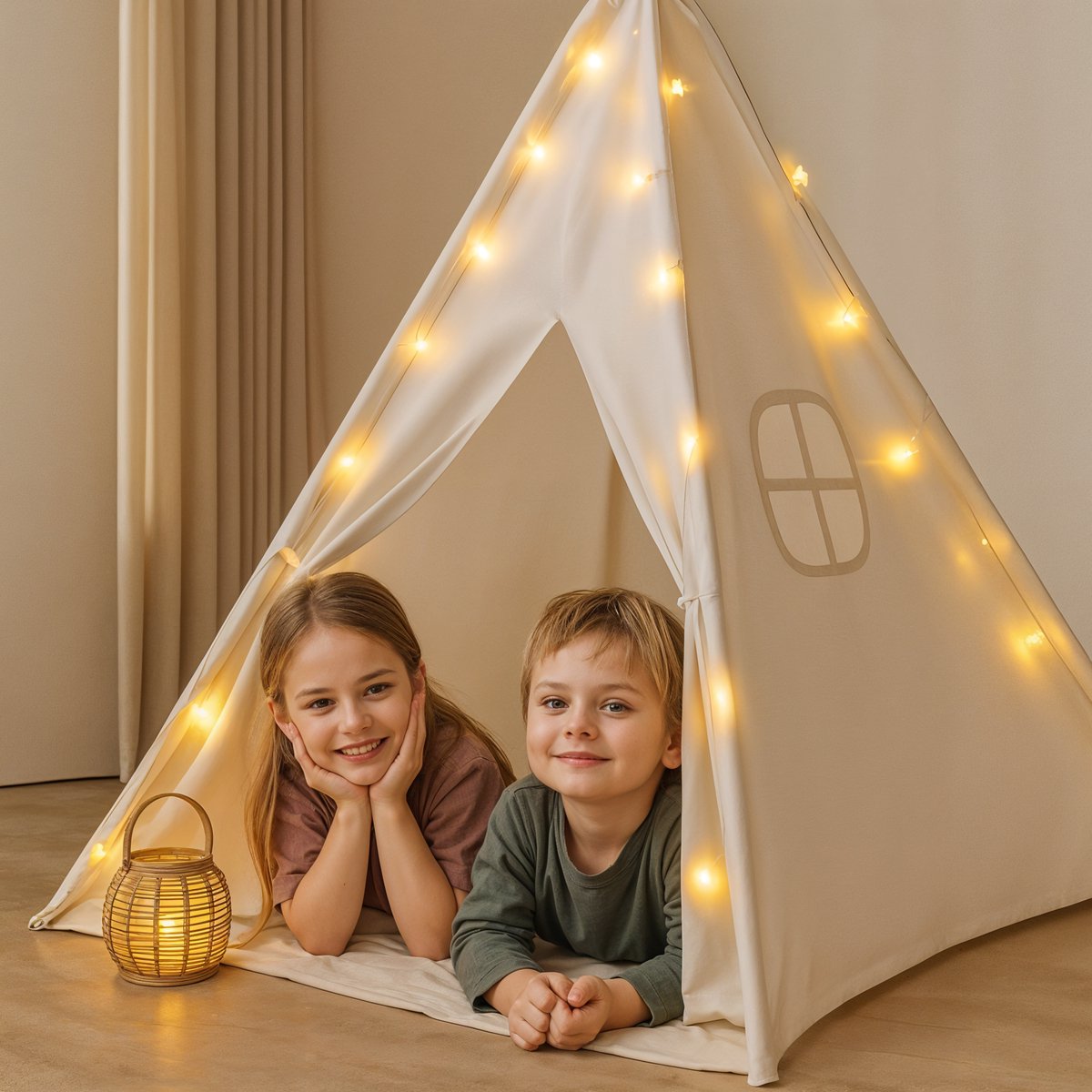 ZoeZo Design - Tipi Tent - Off-White - voor Kinderen - 100% Katoen - Wigwam Speeltent - Kindertent - Speeltent - Tipitent Speelhuis - 120x120x150cm — afbeelding 4