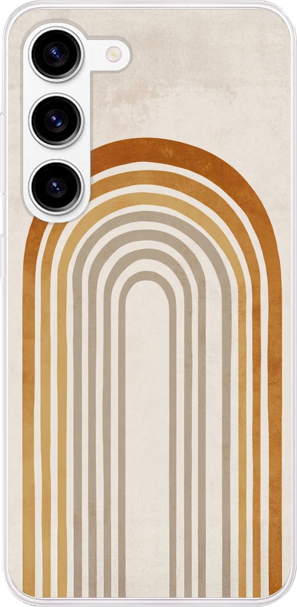 Telefoonhoesje Geschikt voor Samsung Galaxy S23 hoesje - Minimalistisch - Boog - Lijnen - Beige - Siliconen Telefoonhoesje Telefoonhoesje