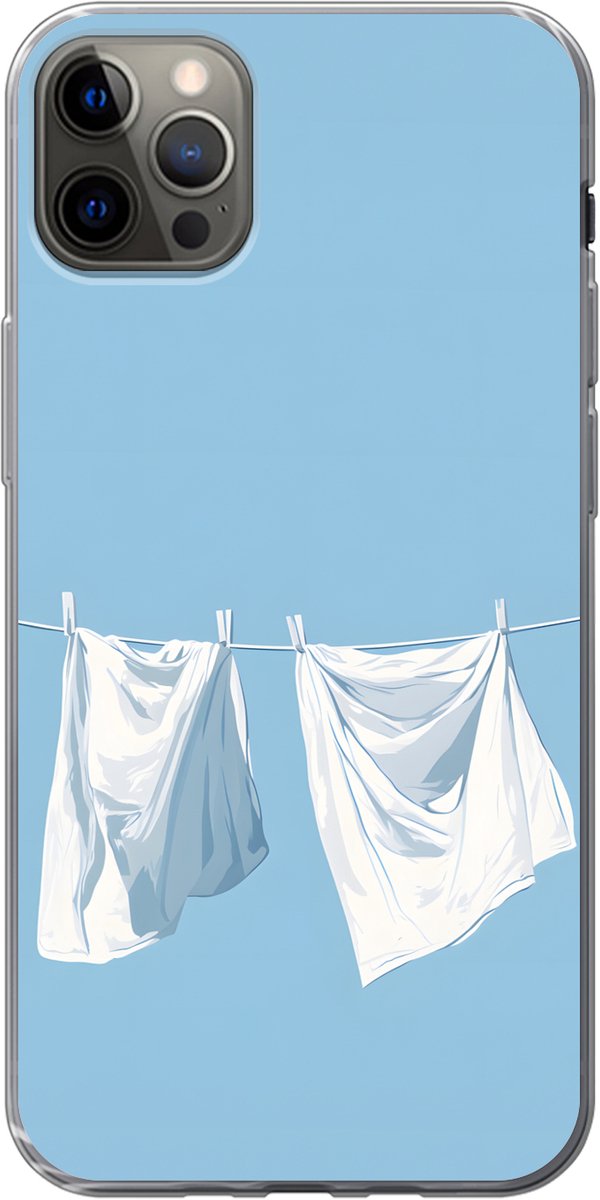 Telefoonhoesje Geschikt voor iPhone 12 Pro Max hoesje - Lakens - Waslijn - Blauw - Minimalistisch - Siliconen Telefoonhoesje Telefoonhoesje