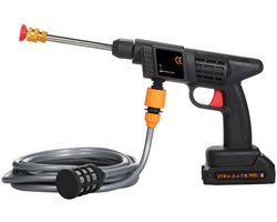 Draadloze Hogedrukreiniger 60 Bar – 21V Accu Spuit met 2 Batterijen & Oplader – Draagbare Hogedrukspuit voor Auto, Tuin & Terras – Incl. 5m Slang & Schuimfles – Zwart