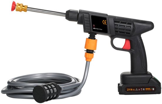 Draadloze Hogedrukreiniger 60 Bar – 21V Accu Spuit met 2 Batterijen & Oplader – Draagbare Hogedrukspuit voor Auto, Tuin & Terras – Incl. 5m Slang & Schuimfles – Zwart